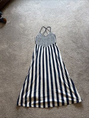 ae sunchaser knit smocked bodice striped midi dress AE Sunchaser Smocked Maxi Dress